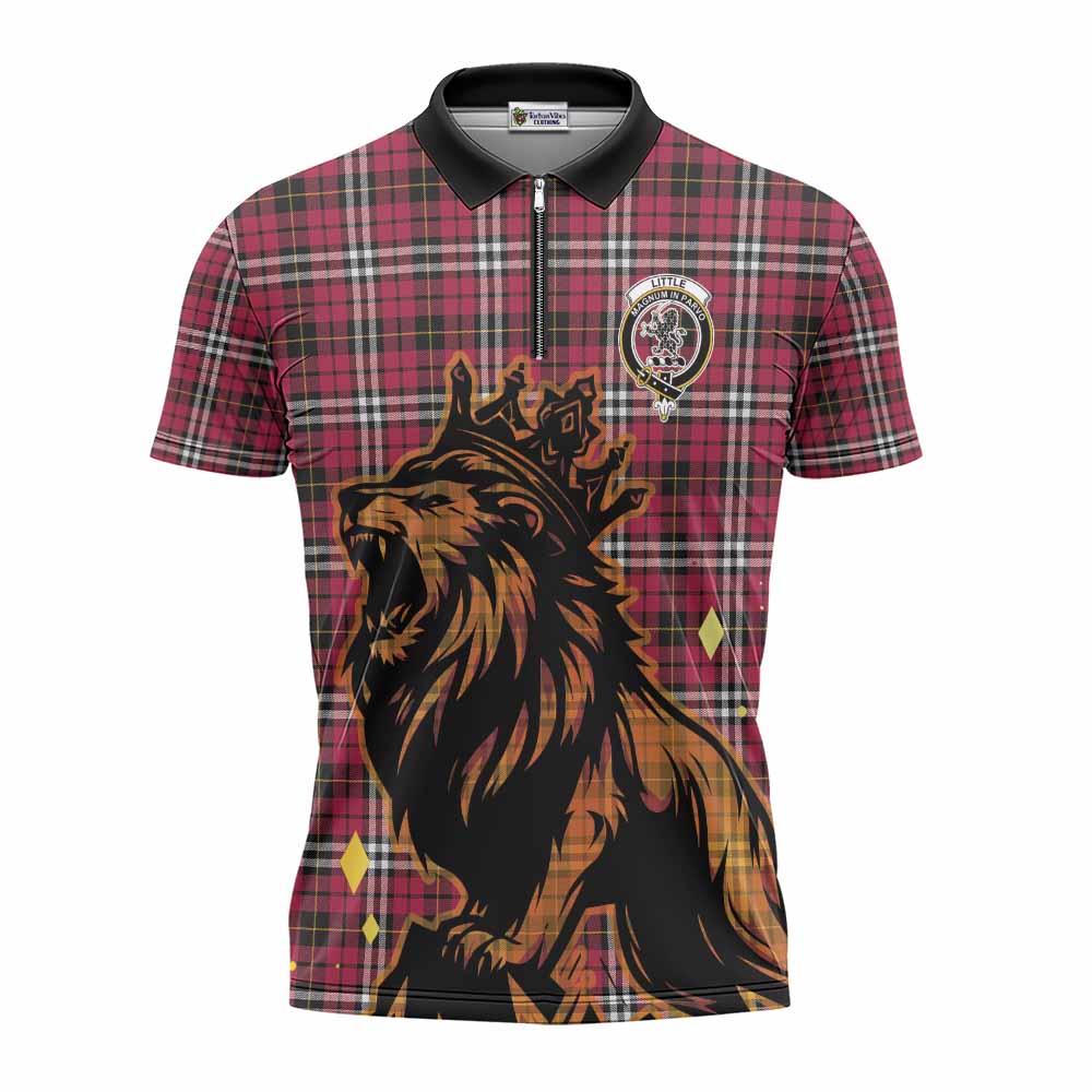 Little Tartan Family Crest Zipper Polo Shirt Crowned Lion Roaring