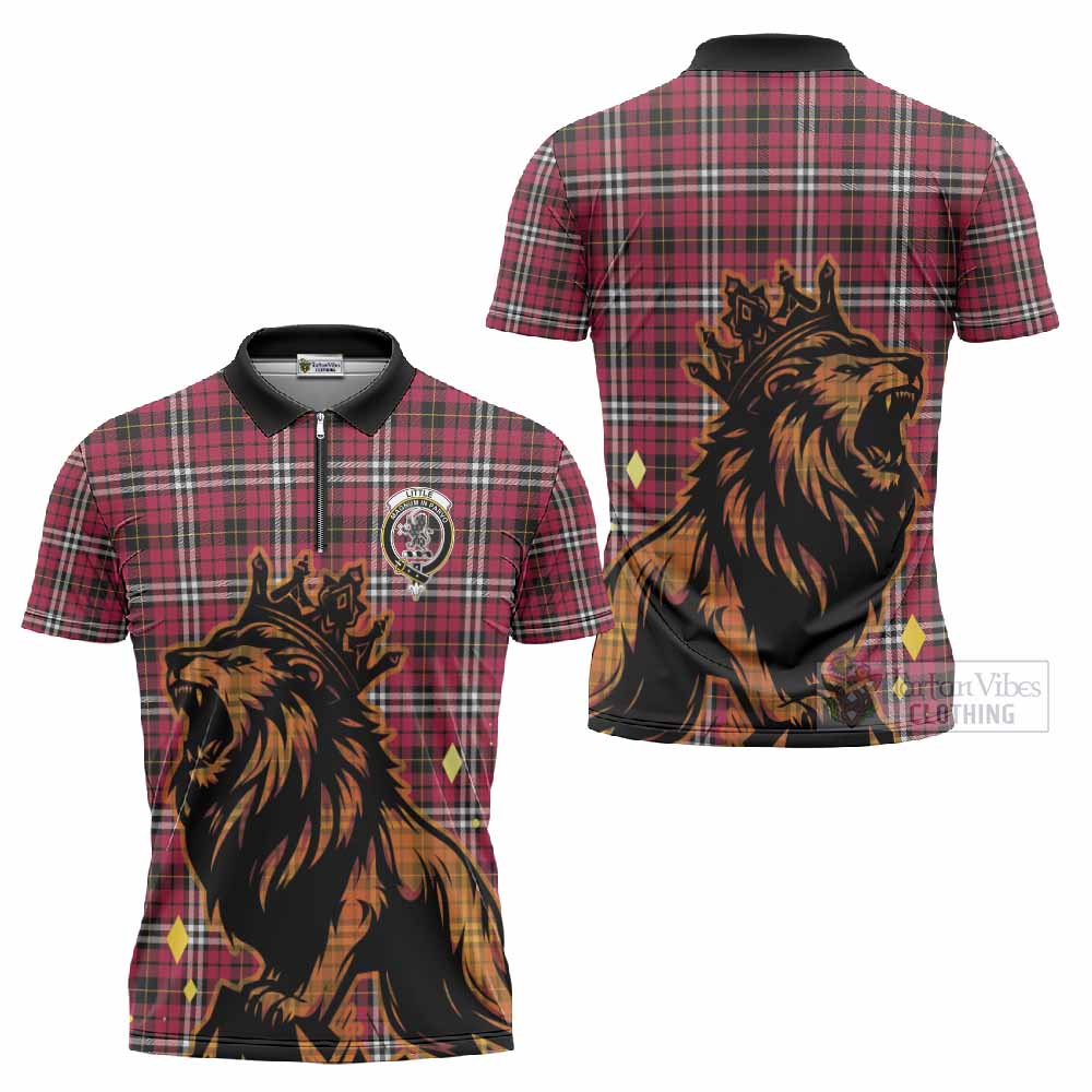 Little Tartan Family Crest Zipper Polo Shirt Crowned Lion Roaring