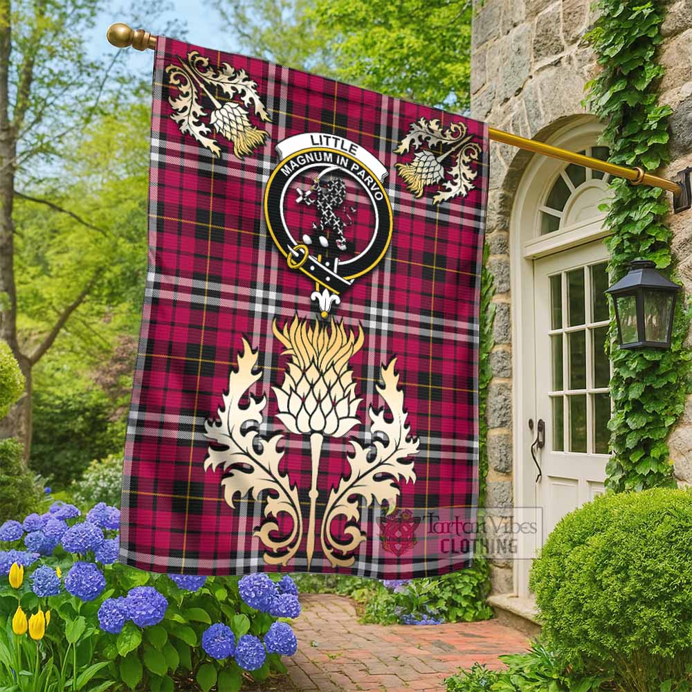 Little Tartan Garden Flag with Golden Regal Scottish Thistle Emblem - Tartan Vibes Clothing