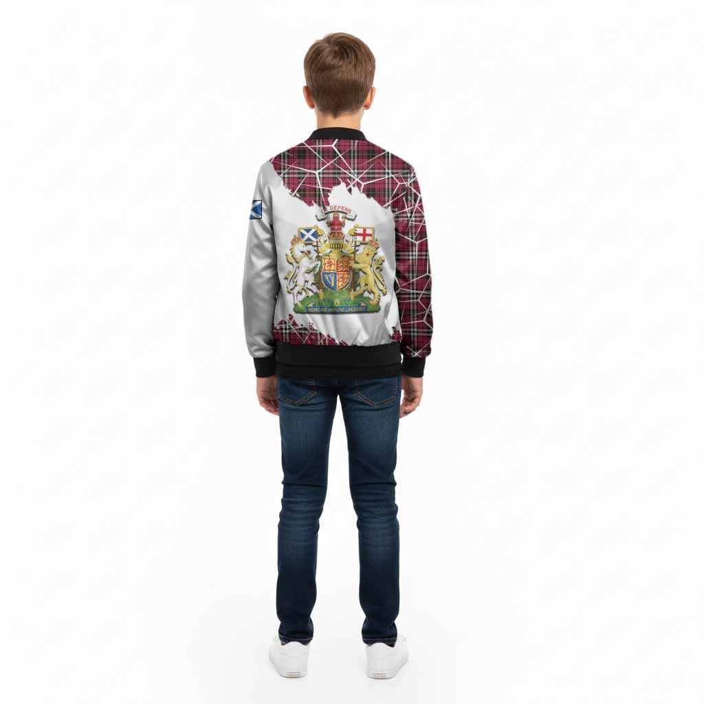Little Tartan Kid Bomber Jacket with Family Crest and Lion Rampant Grunge Style