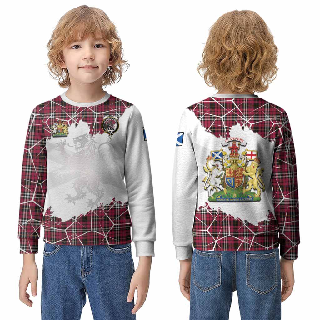 Little Tartan Kid Knitted Sweatshirt with Family Crest and Lion Rampant Grunge Style