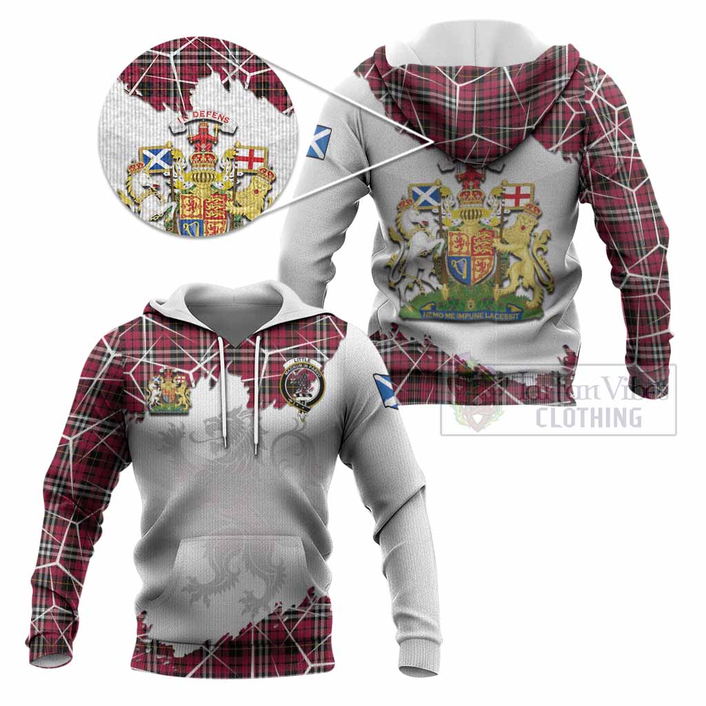 Little Tartan Knitted Hoodie with Family Crest and Lion Rampant Grunge Style