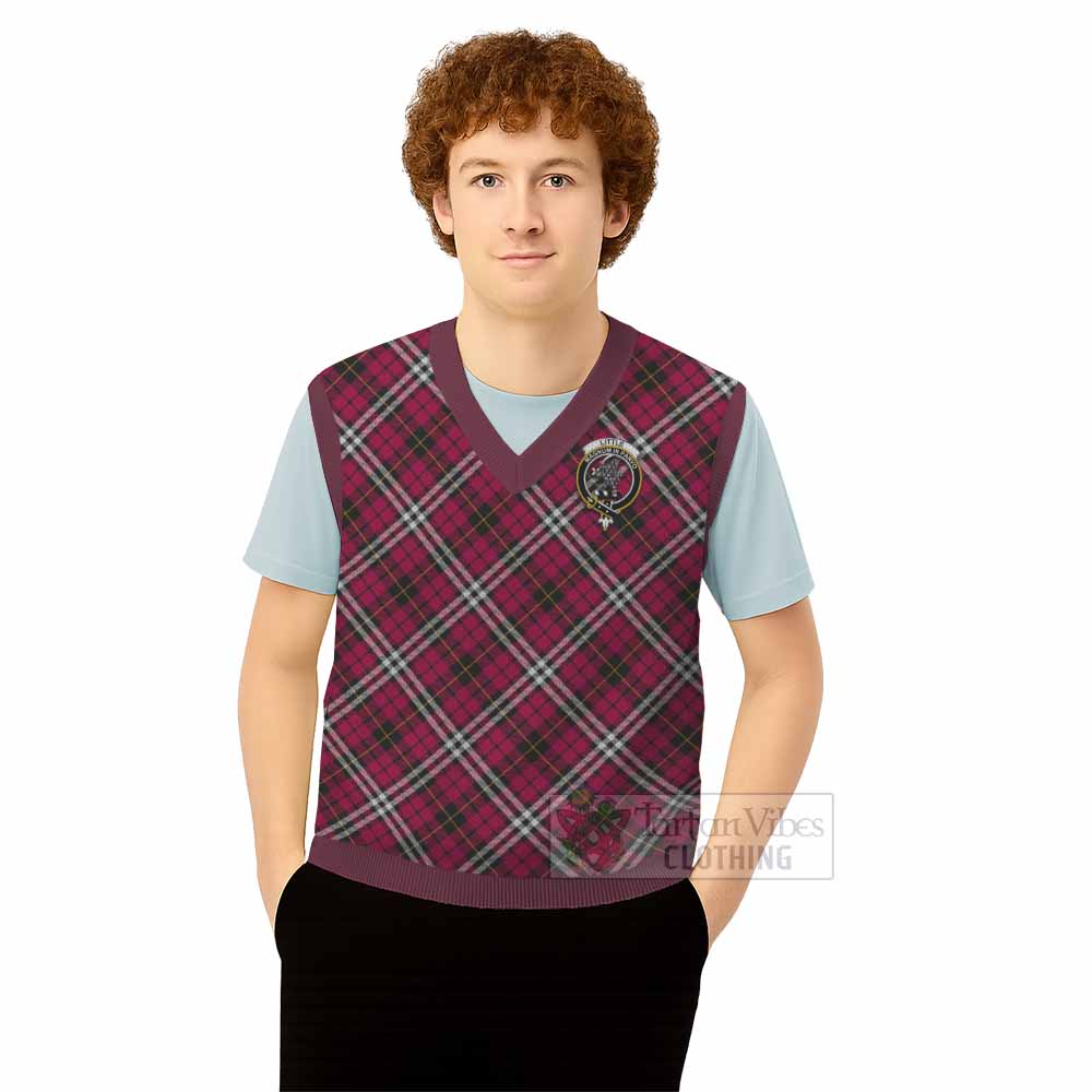 Little Tartan Knitted V-Neck Vest with Family Crest Cross Style