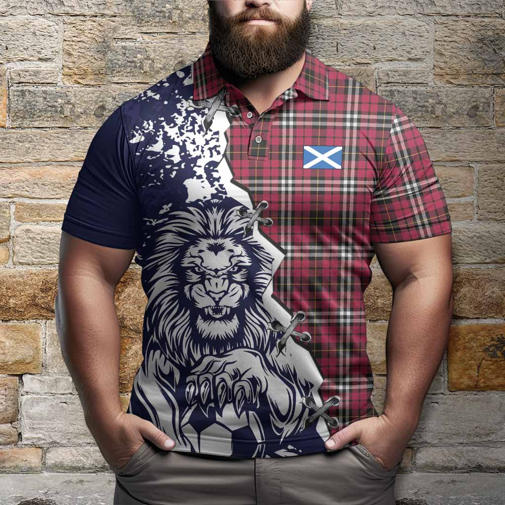 Little Tartan Scottish Polo Shirt Angry Lion With Soccer Ball Style
