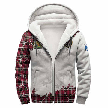 Little Tartan Sherpa Hoodie with Family Crest and Lion Rampant Grunge Style