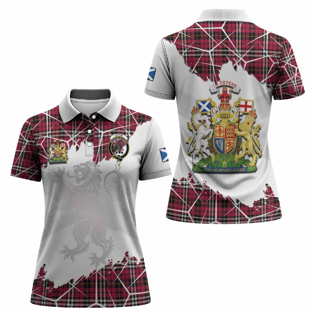 Little Tartan Women Polo Shirt with Family Crest and Lion Rampant Grunge Style