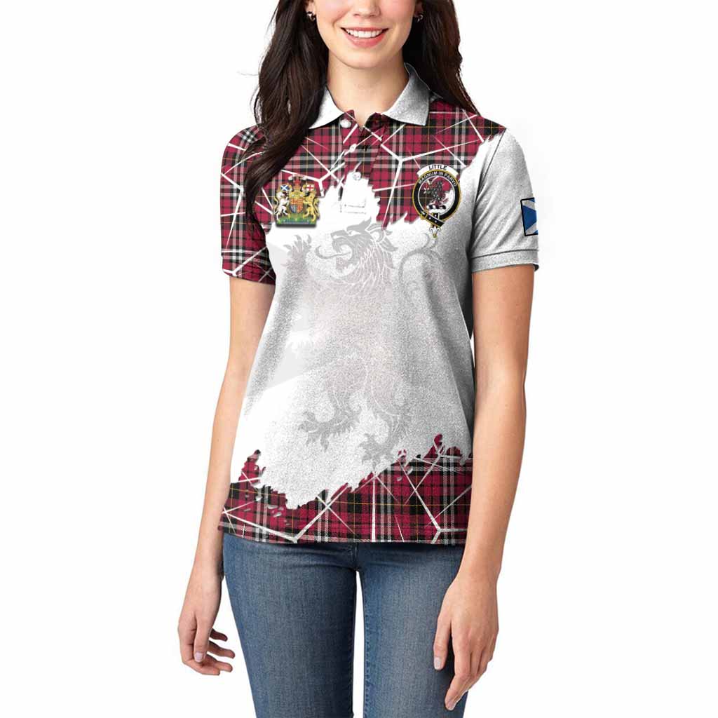 Little Tartan Women Polo Shirt with Family Crest and Lion Rampant Grunge Style
