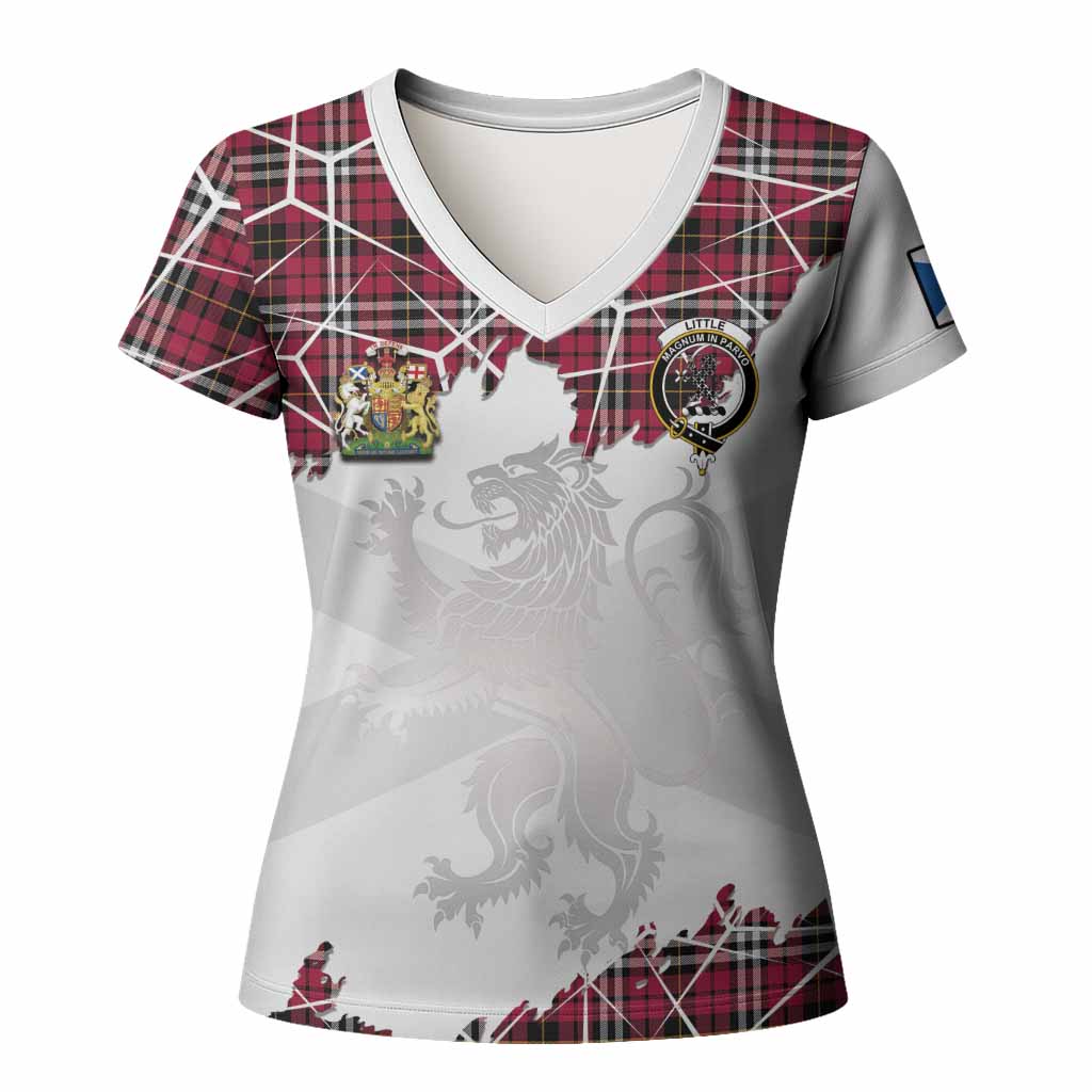 Little Tartan Women T shirt with Family Crest and Lion Rampant Grunge Style