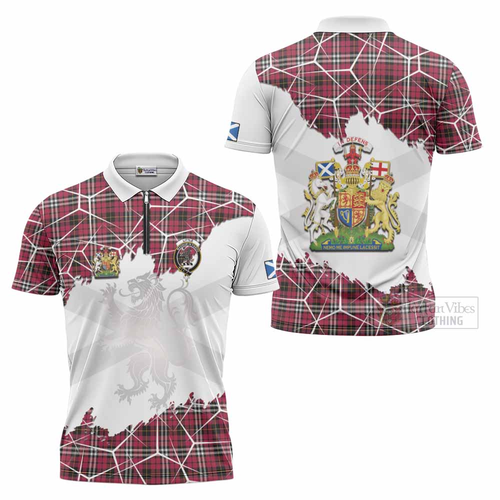 Little Tartan Zipper Polo Shirt with Family Crest and Lion Rampant Grunge Style