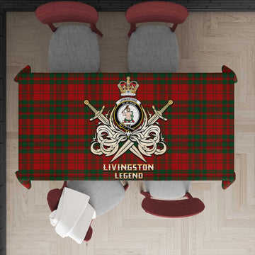 Livingston Tartan Tablecloth with Clan Crest and the Golden Sword of Courageous Legacy