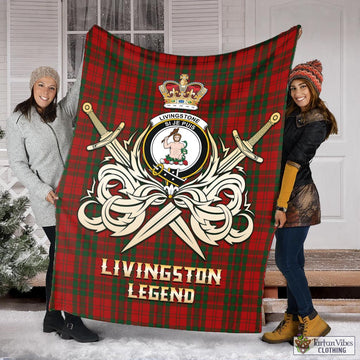 Livingstone Tartan Blanket with Clan Crest and the Golden Sword of Courageous Legacy X-Large 59 x 79 inches 150 x 200 cm - Tartan Vibes Clothing