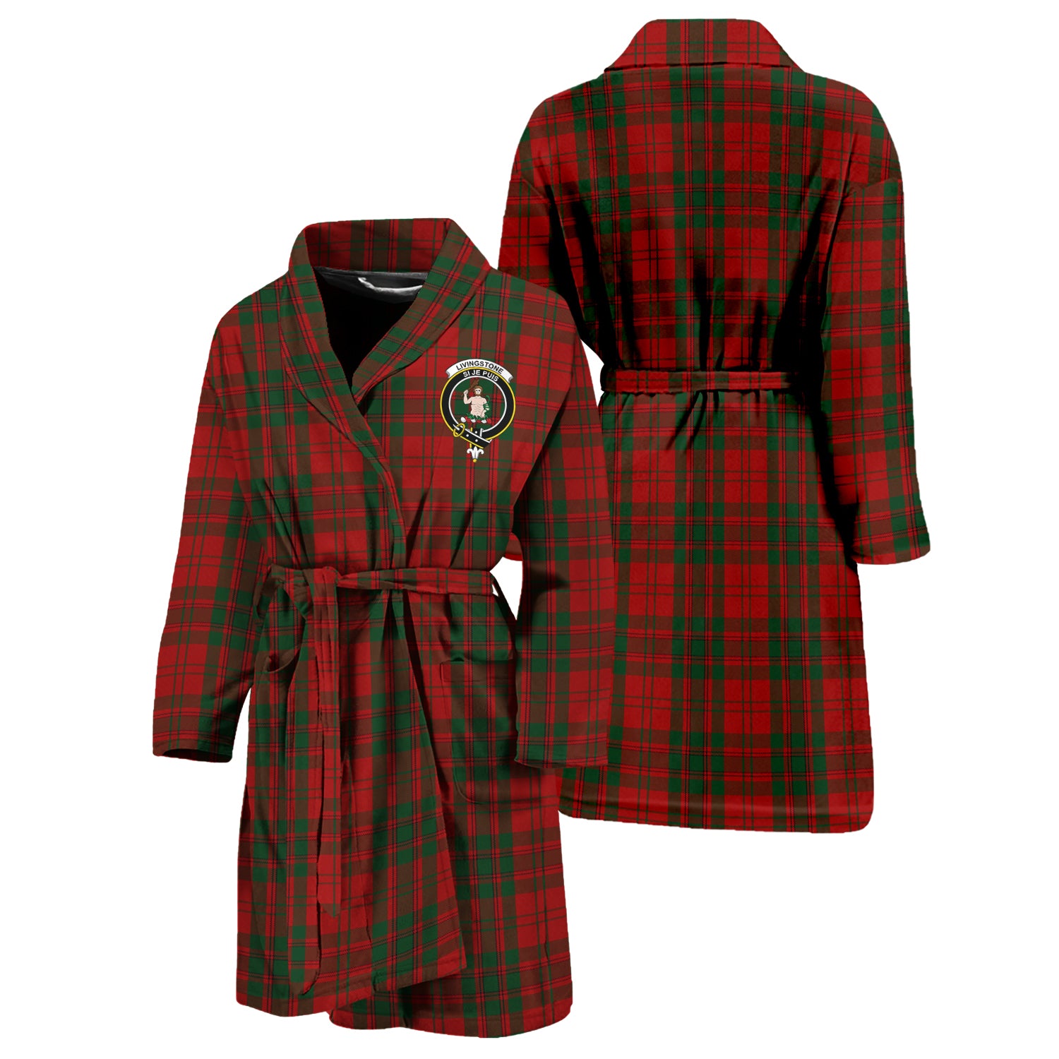 Livingstone Tartan Bathrobe with Family Crest Unisex S - Tartan Vibes Clothing