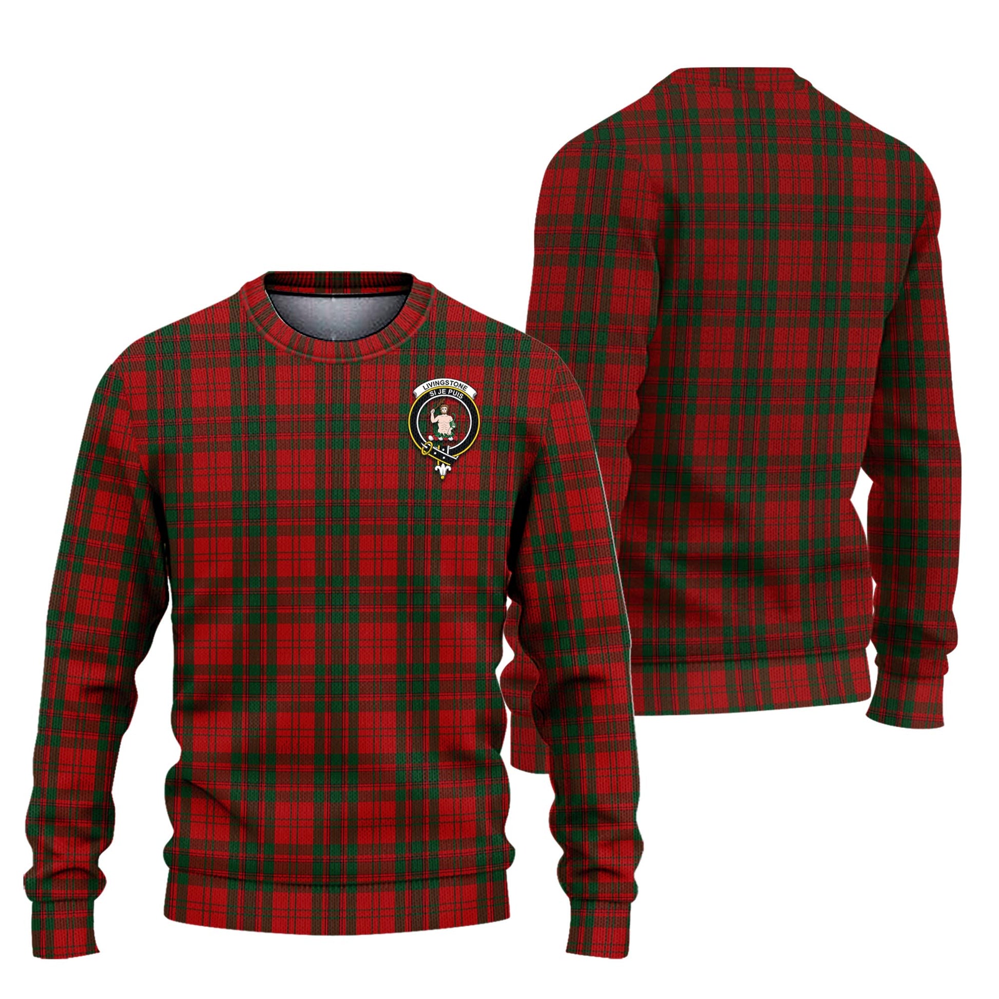 Livingstone Tartan Ugly Sweater with Family Crest Unisex - Tartan Vibes Clothing
