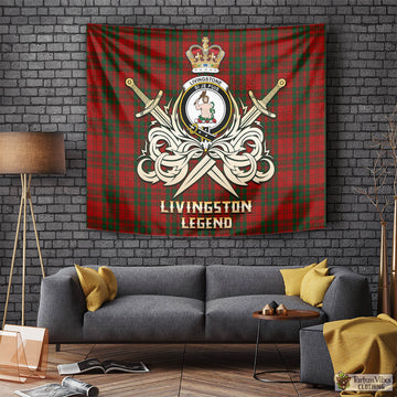 Livingstone Tartan Tapestry with Clan Crest and the Golden Sword of Courageous Legacy Tapestry - Tartan Vibes Clothing