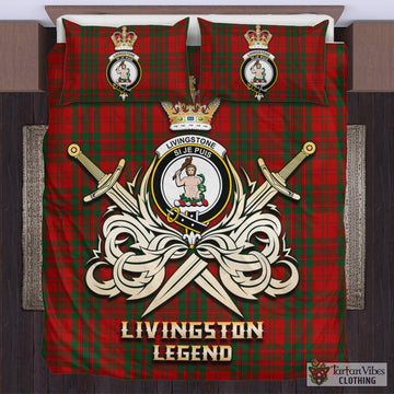 Tartan Vibes Clothing Livingston Tartan Bedding Set with Clan Crest and the Golden Sword of Courageous Legacy