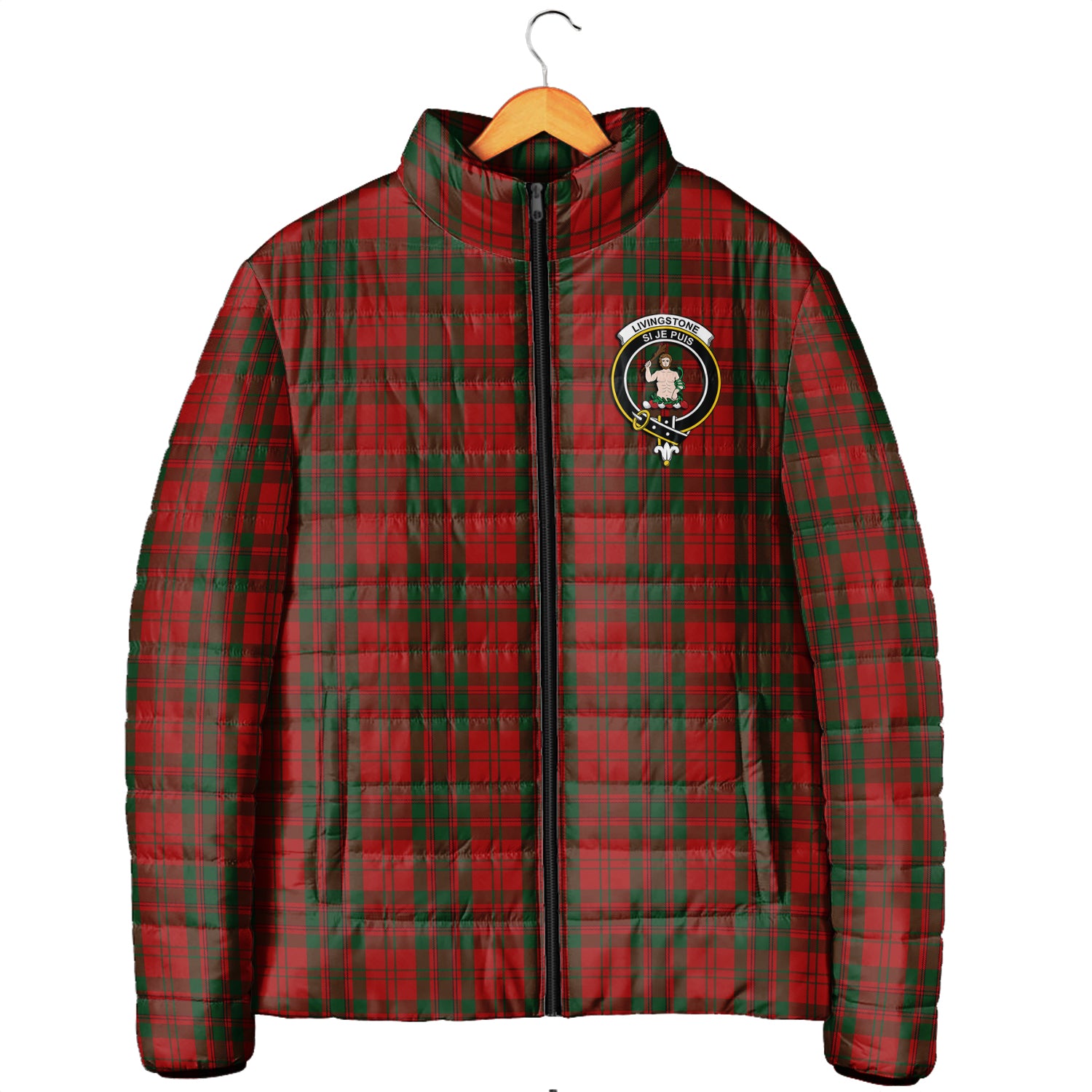 Livingstone Tartan Padded Jacket with Family Crest Men's Padded Jacket - Tartan Vibes Clothing