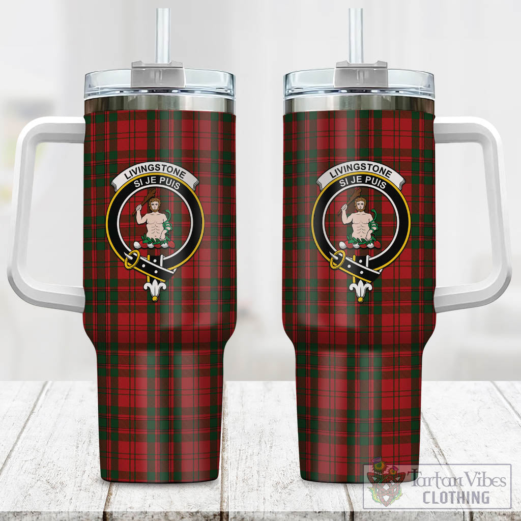 Livingstone Tartan Tumbler with Handle with Family Crest One Size 40 OZ - Tartan Vibes Clothing