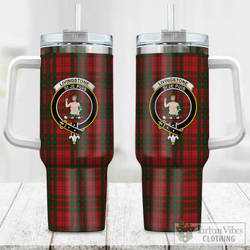 Livingstone Tartan and Family Crest Tumbler with Handle