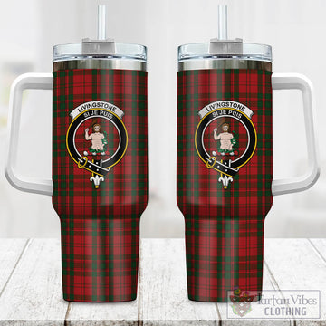 Livingstone Tartan Tumbler with Handle with Family Crest One Size 40 OZ - Tartan Vibes Clothing
