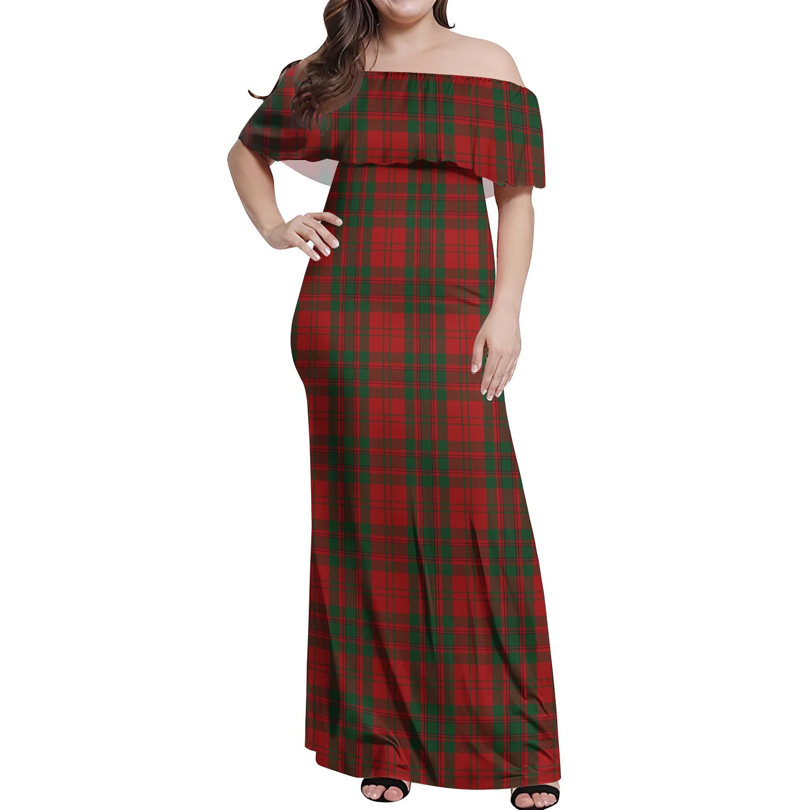 Livingstone Tartan Off Shoulder Long Dress Women's Dress - Tartan Vibes Clothing