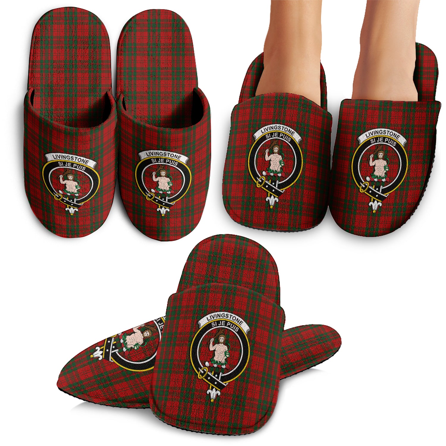Livingston Tartan Home Slippers with Family Crest - Tartanvibesclothing