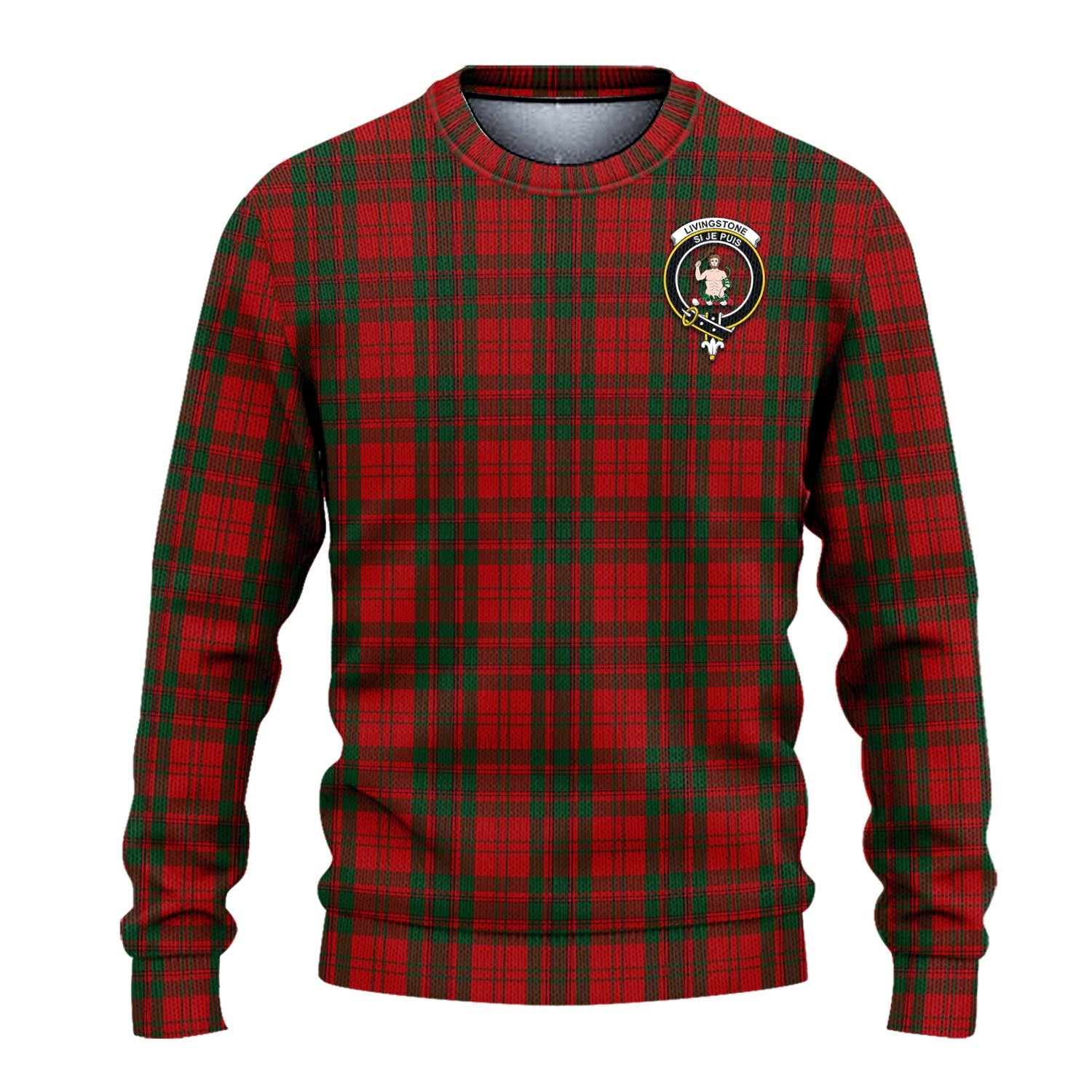 Livingstone Tartan Ugly Sweater with Family Crest - Tartan Vibes Clothing