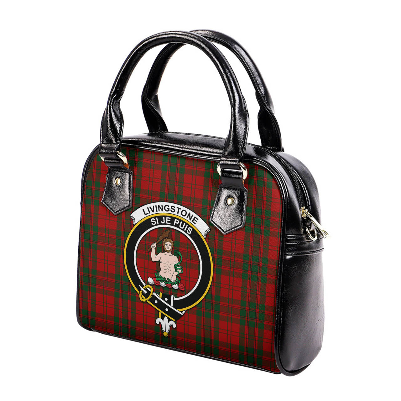 Livingstone Tartan Shoulder Handbags with Family Crest - Tartan Vibes Clothing