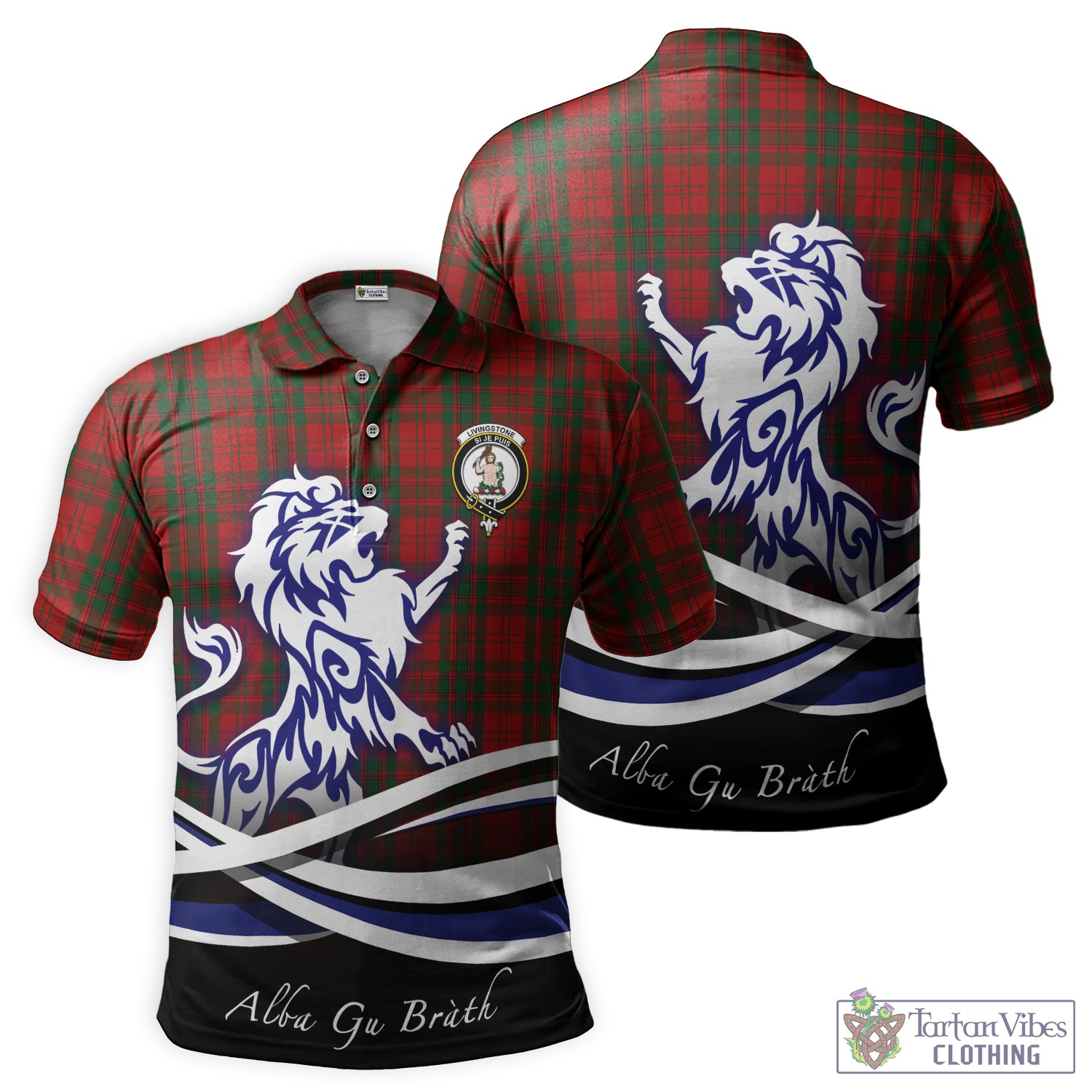 Livingstone Tartan Polo Shirt with Alba Gu Brath Regal Lion Emblem - Tartan Vibes Clothing
