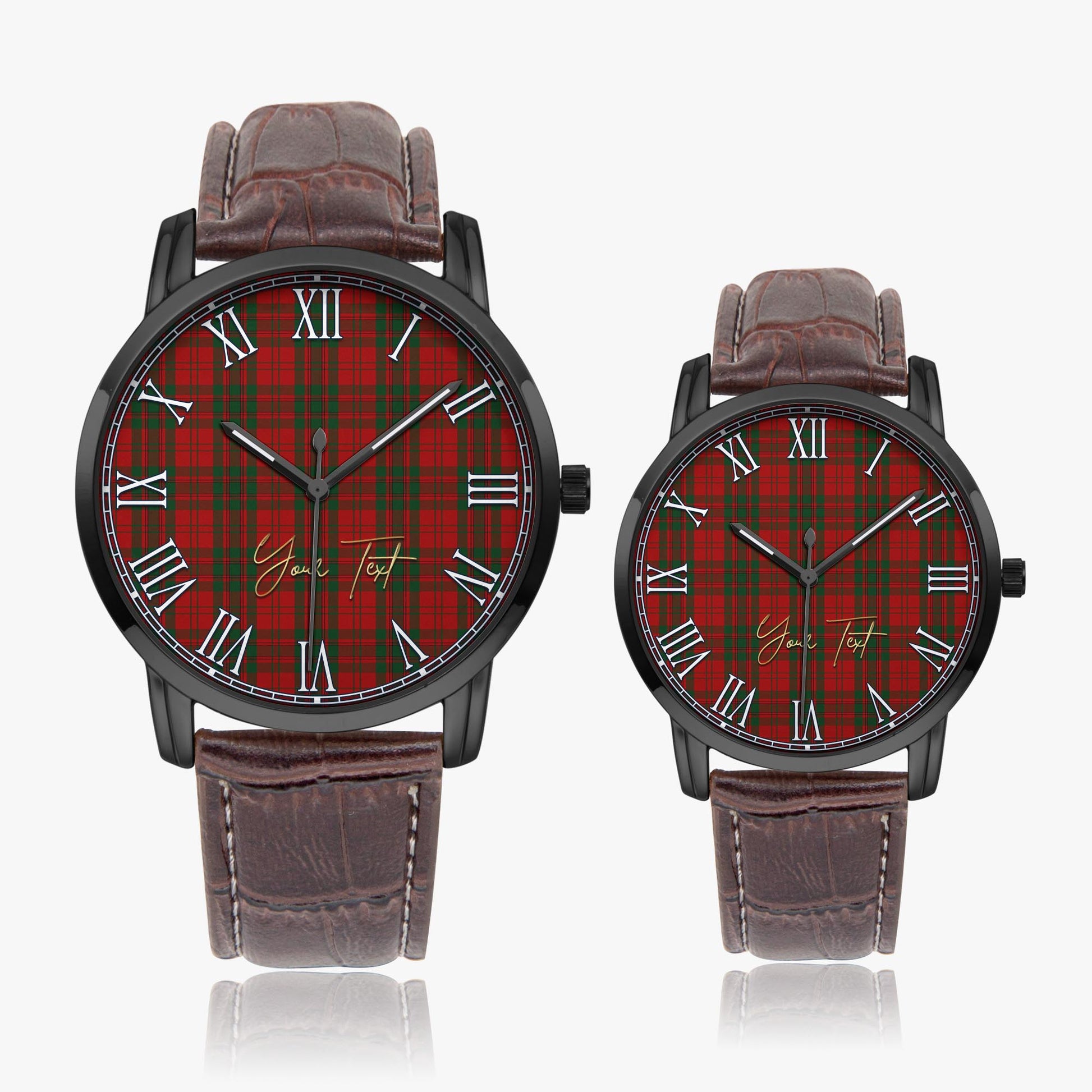 Livingston Tartan Personalized Your Text Leather Trap Quartz Watch Wide Type Black Case With Brown Leather Strap - Tartanvibesclothing