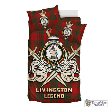 Livingston Tartan Bedding Set with Clan Crest and the Golden Sword of Courageous Legacy