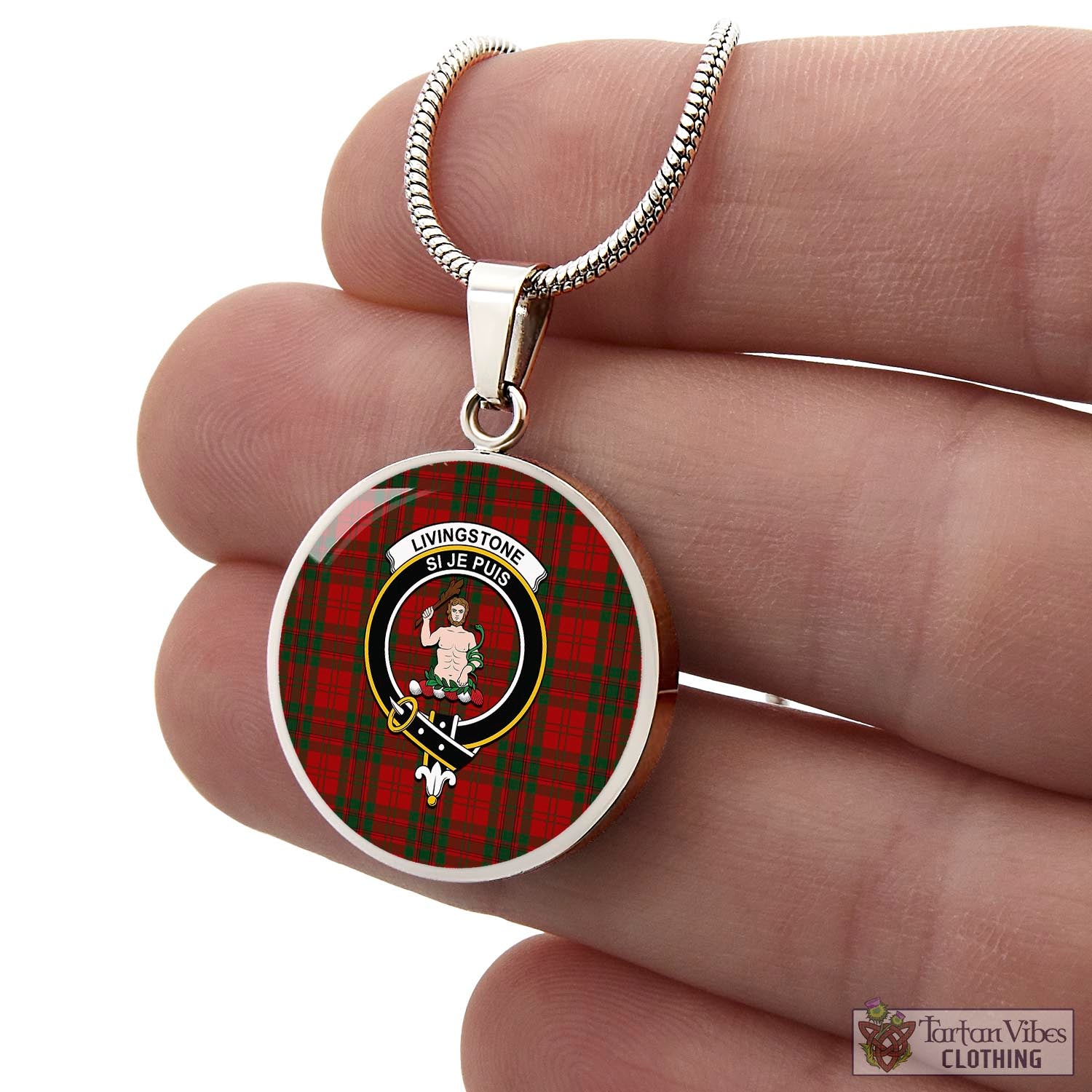 Livingstone Tartan Circle Necklace with Family Crest - Tartan Vibes Clothing