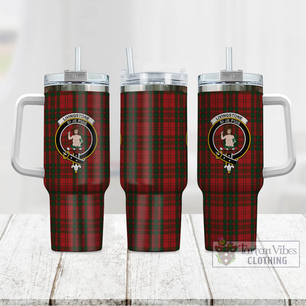 Tartan Vibes Clothing Livingston Tartan and Family Crest Tumbler with Handle