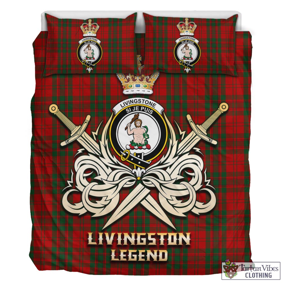 Tartan Vibes Clothing Livingston Tartan Bedding Set with Clan Crest and the Golden Sword of Courageous Legacy