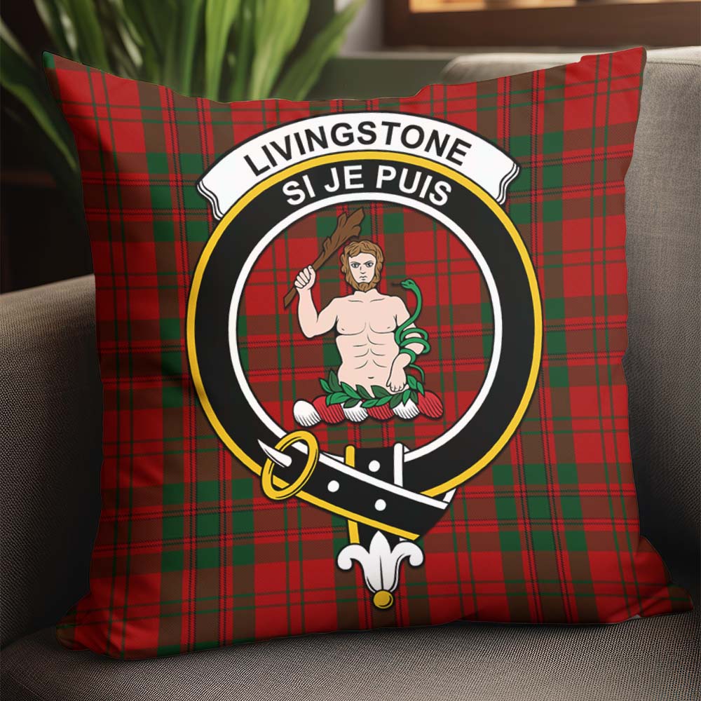 Livingston Tartan Pillow Cover with Family Crest - Tartanvibesclothing