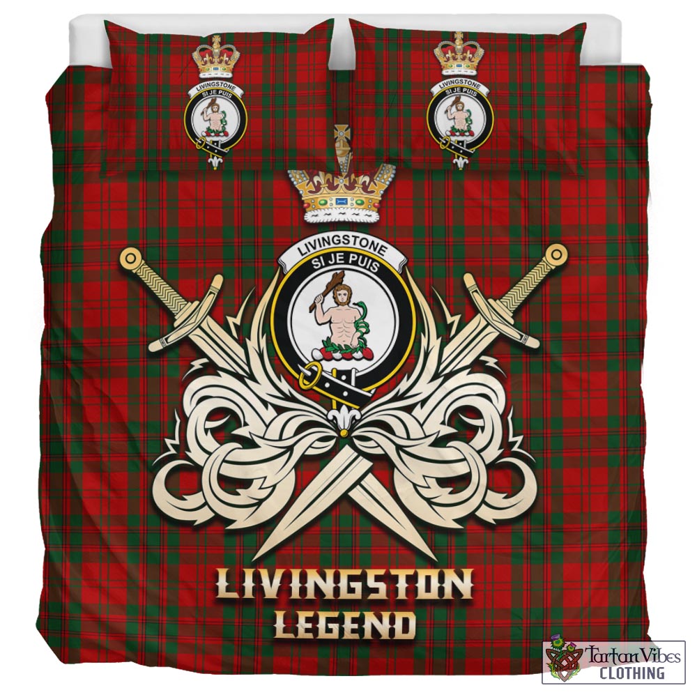 Tartan Vibes Clothing Livingston Tartan Bedding Set with Clan Crest and the Golden Sword of Courageous Legacy