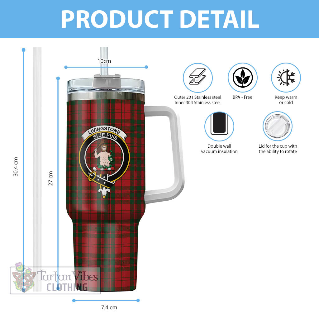 Tartan Vibes Clothing Livingston Tartan and Family Crest Tumbler with Handle
