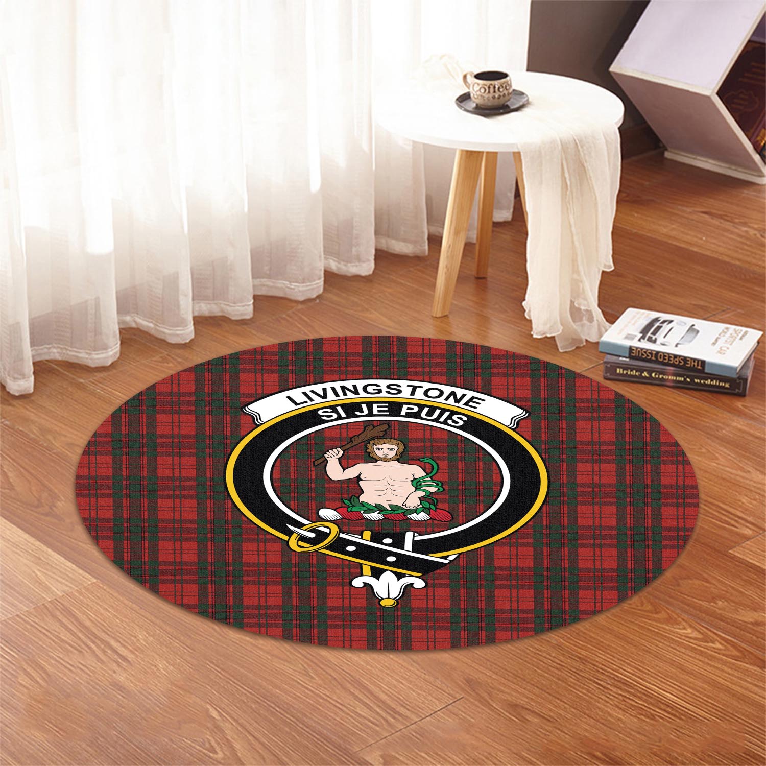 Livingstone Tartan Round Rug with Family Crest - Tartan Vibes Clothing