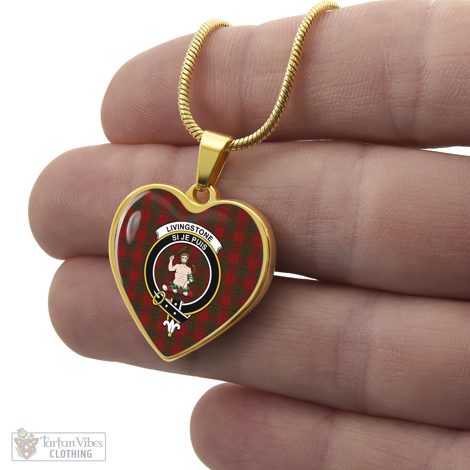 Livingstone Tartan Heart Necklace with Family Crest - Tartan Vibes Clothing