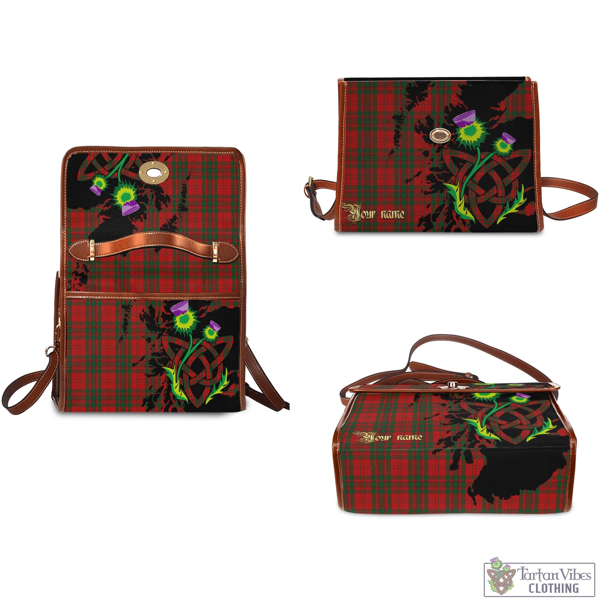 Tartan Vibes Clothing Livingston Tartan Waterproof Canvas Bag with Scotland Map and Thistle Celtic Accents