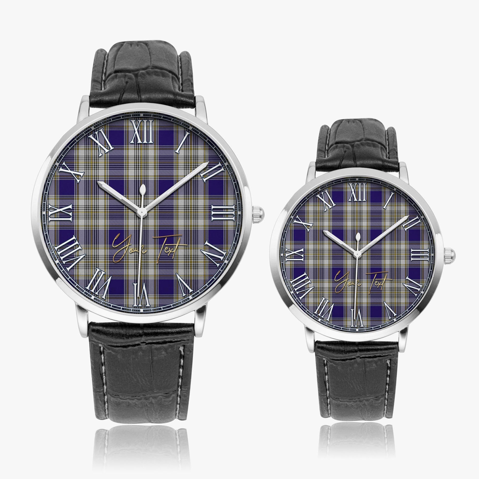 Livingston Dress Tartan Personalized Your Text Leather Trap Quartz Watch Ultra Thin Silver Case With Black Leather Strap - Tartanvibesclothing