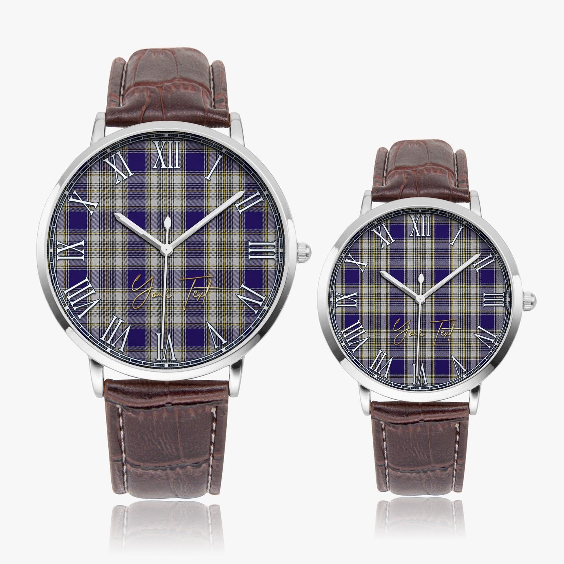 Livingston Dress Tartan Personalized Your Text Leather Trap Quartz Watch Ultra Thin Silver Case With Brown Leather Strap - Tartanvibesclothing