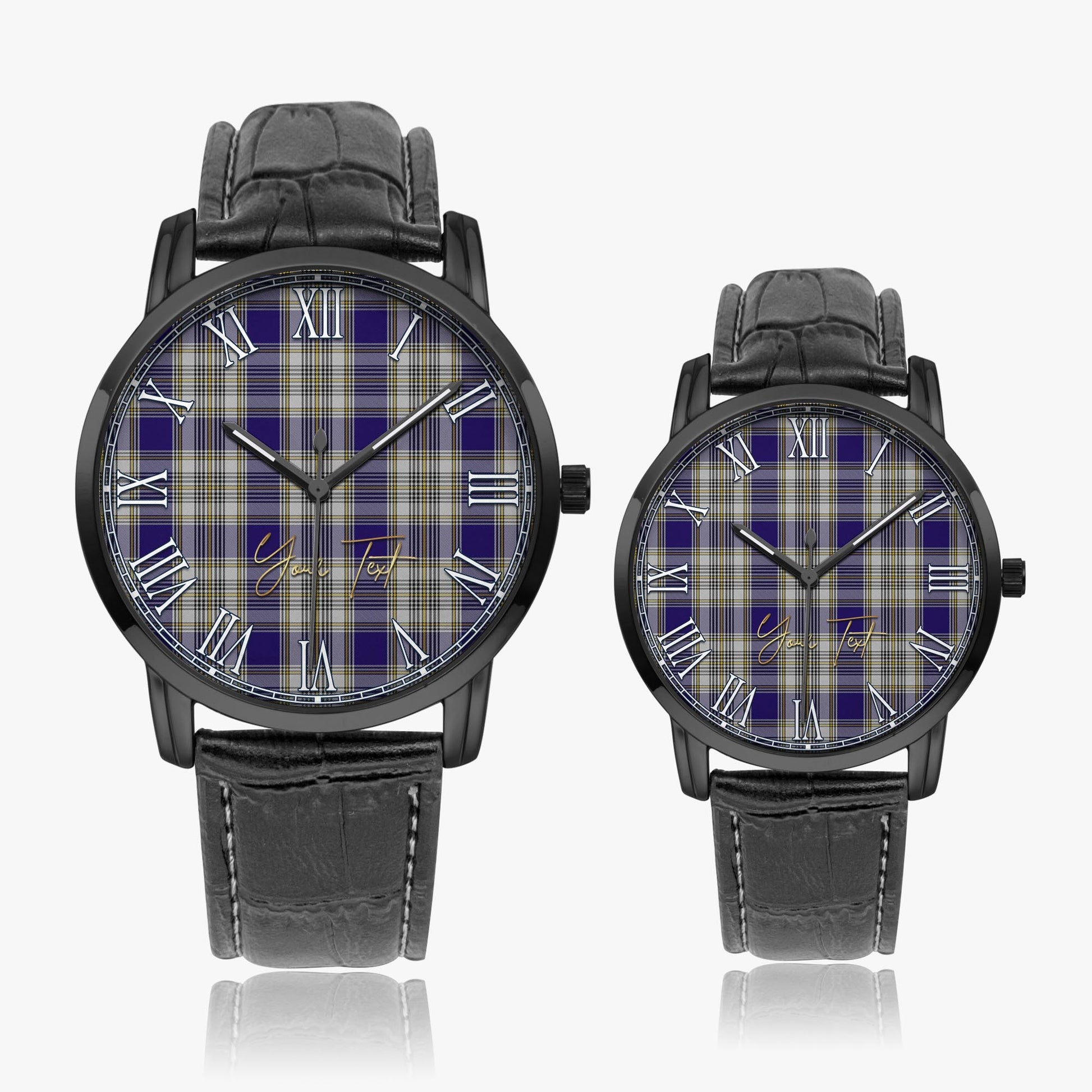 Livingston Dress Tartan Personalized Your Text Leather Trap Quartz Watch Wide Type Black Case With Black Leather Strap - Tartanvibesclothing