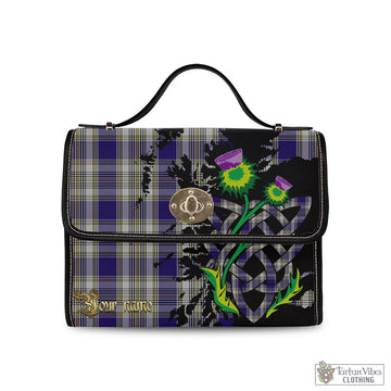 Livingston Dress Tartan Waterproof Canvas Bag with Scotland Map and Thistle Celtic Accents