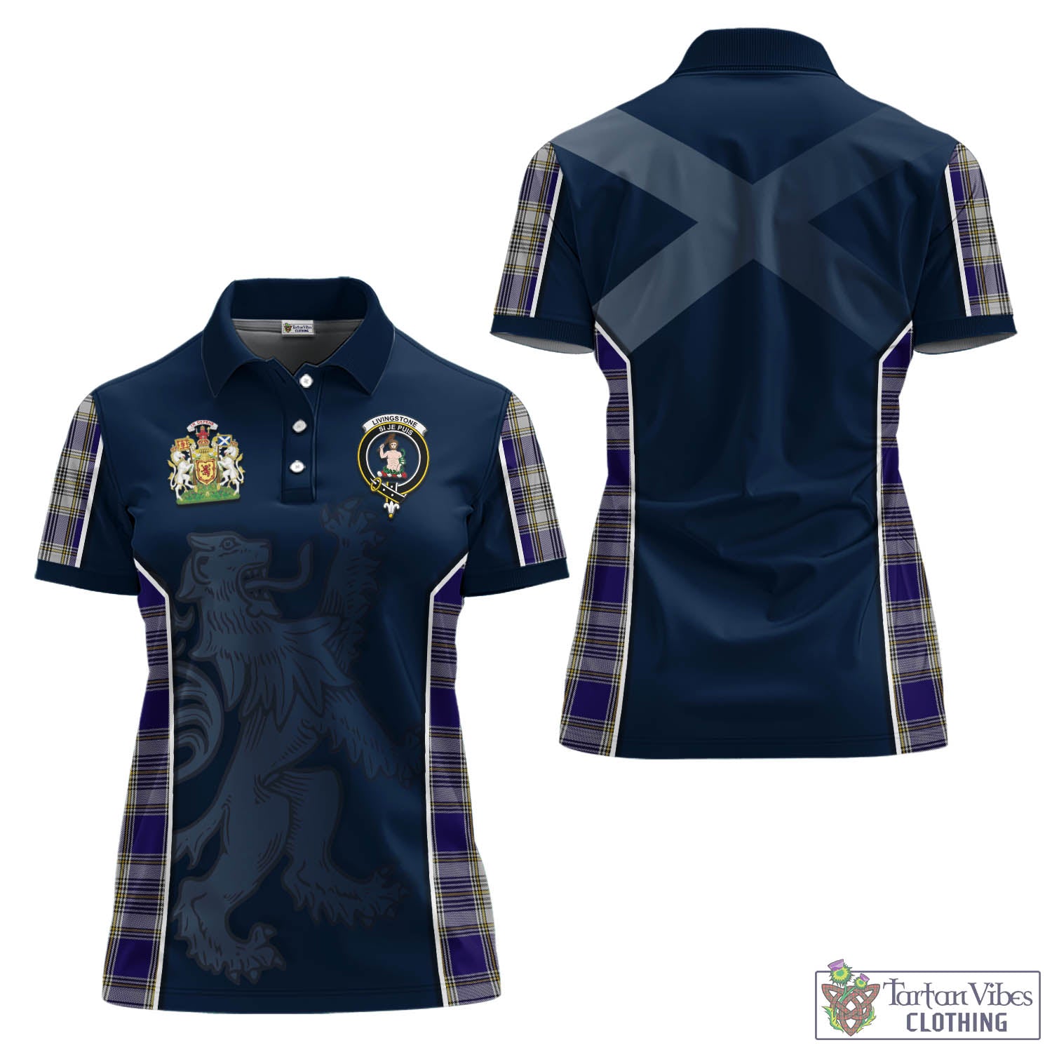 Tartan Vibes Clothing Livingston Dress Tartan Women's Polo Shirt with Family Crest and Lion Rampant Vibes Sport Style