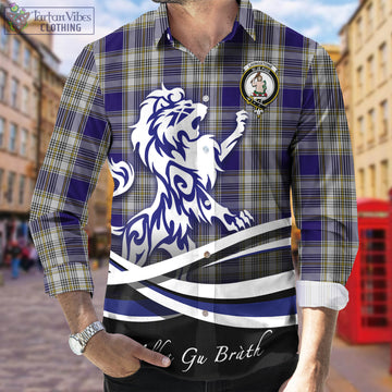 Livingston Dress Tartan Long Sleeve Button Up Shirt with Alba Gu Brath Regal Lion Emblem