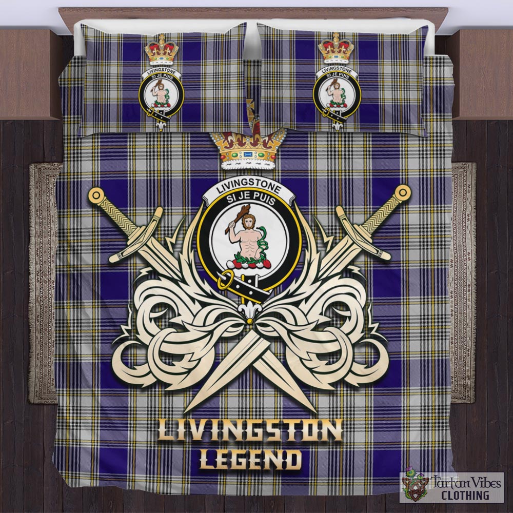Tartan Vibes Clothing Livingston Dress Tartan Bedding Set with Clan Crest and the Golden Sword of Courageous Legacy