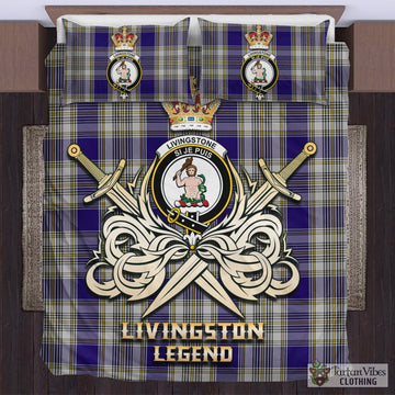 Livingston Dress Tartan Bedding Set with Clan Crest and the Golden Sword of Courageous Legacy