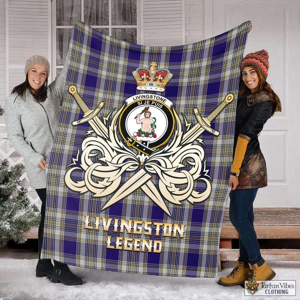 Tartan Vibes Clothing Livingston Dress Tartan Blanket with Clan Crest and the Golden Sword of Courageous Legacy