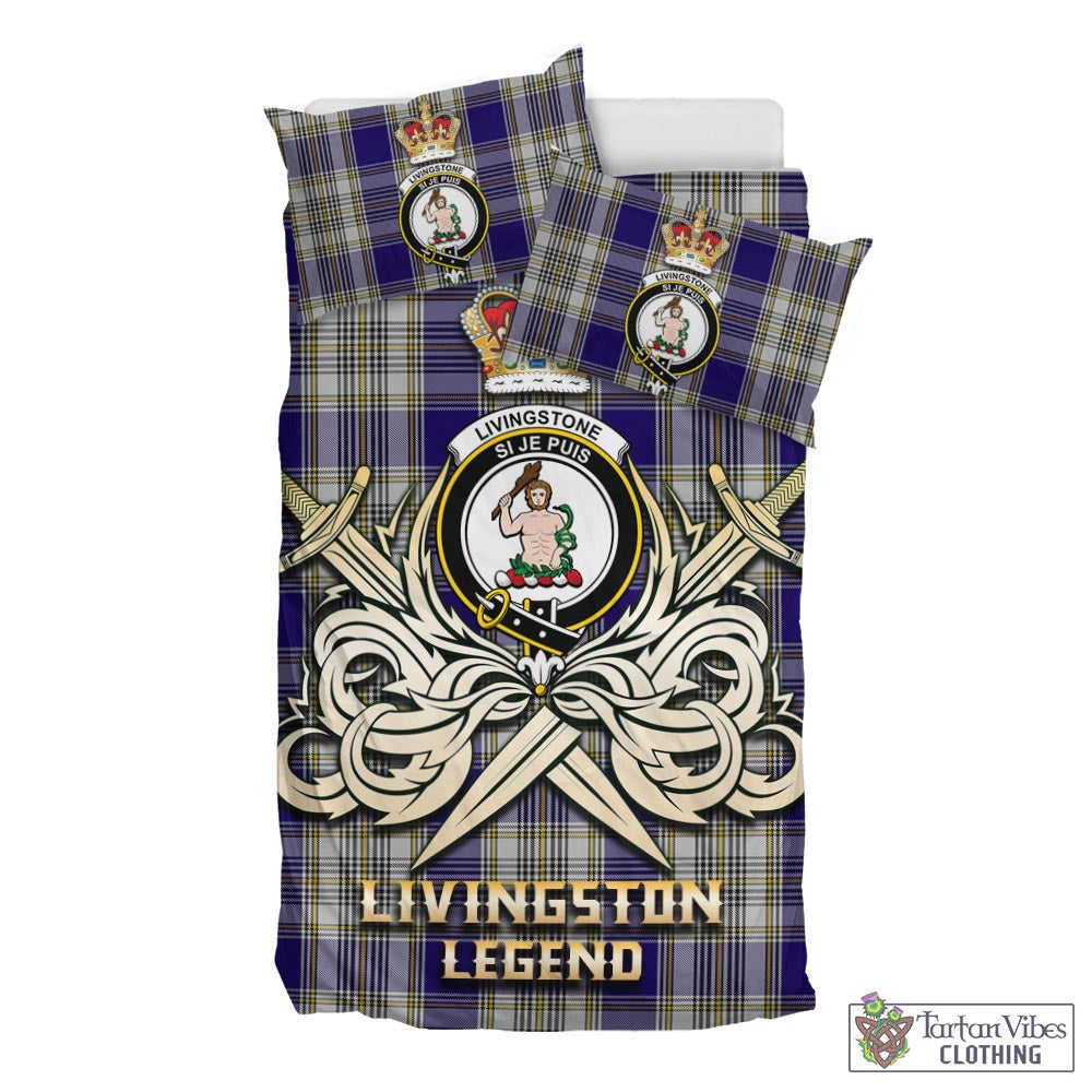 Tartan Vibes Clothing Livingston Dress Tartan Bedding Set with Clan Crest and the Golden Sword of Courageous Legacy