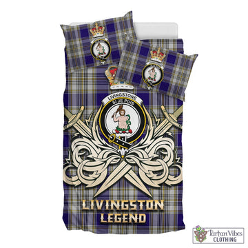 Livingston Dress Tartan Bedding Set with Clan Crest and the Golden Sword of Courageous Legacy
